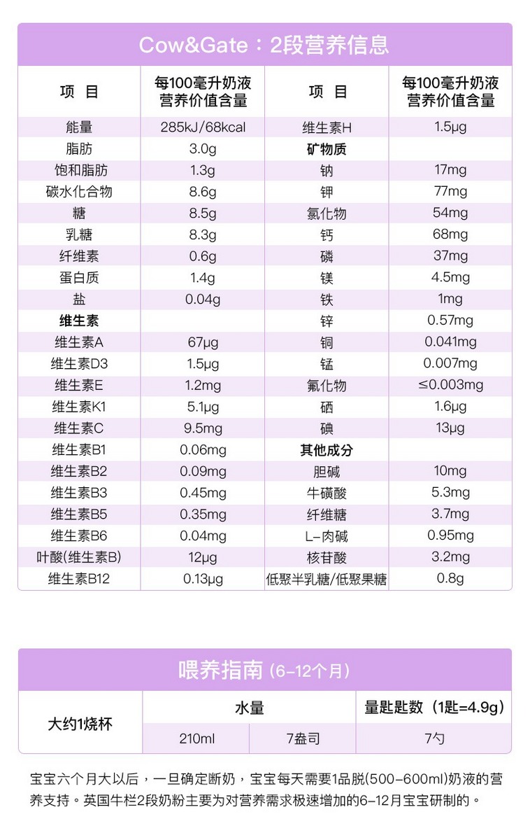 4罐【英国】牛栏 婴幼儿配方奶粉2段(6-12个月) 900g