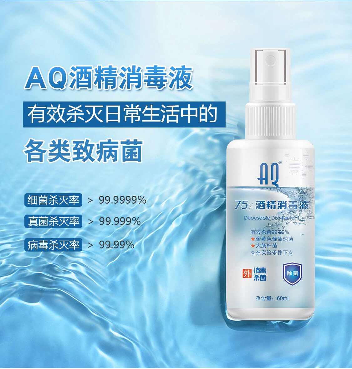 4瓶装 aq 75度医用消毒液喷雾医疗皮肤除菌消毒水60ml