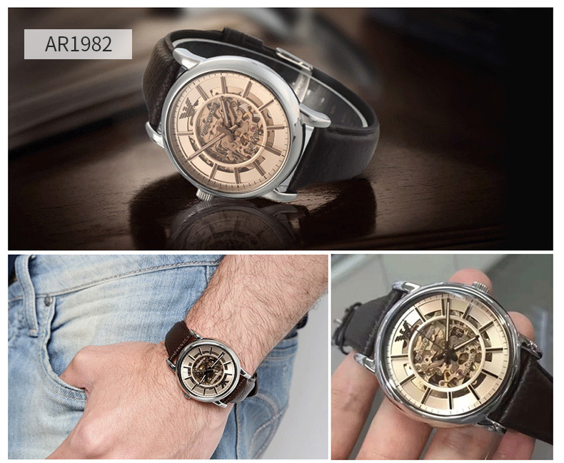 阿玛尼(armani)银色镂空男款机械表ar1980 香港直邮