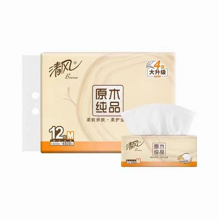 清风原木纯品4层100抽12包抽取式面巾纸