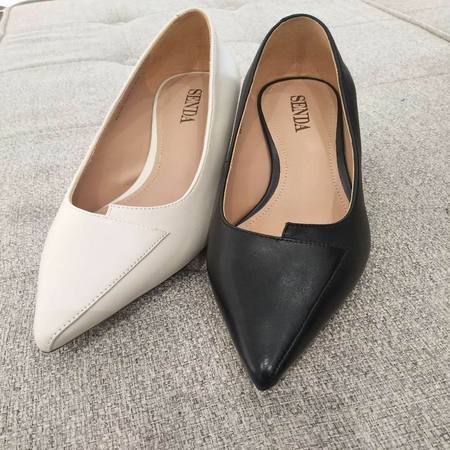 森达秋款绵羊皮细跟女单鞋