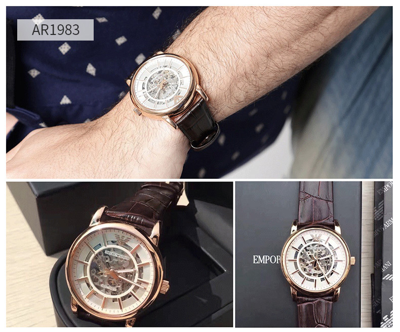 阿玛尼(armani)银色镂空男款机械表ar1980 香港直邮