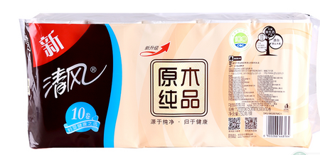 清风原木纯品4层75克10卷中卷无芯卷纸