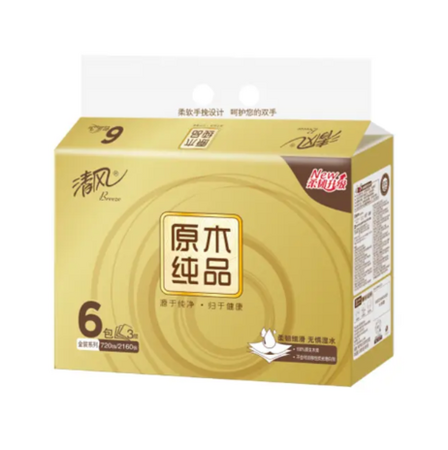 清风原木金装4层抽取式面纸6+2包100抽
