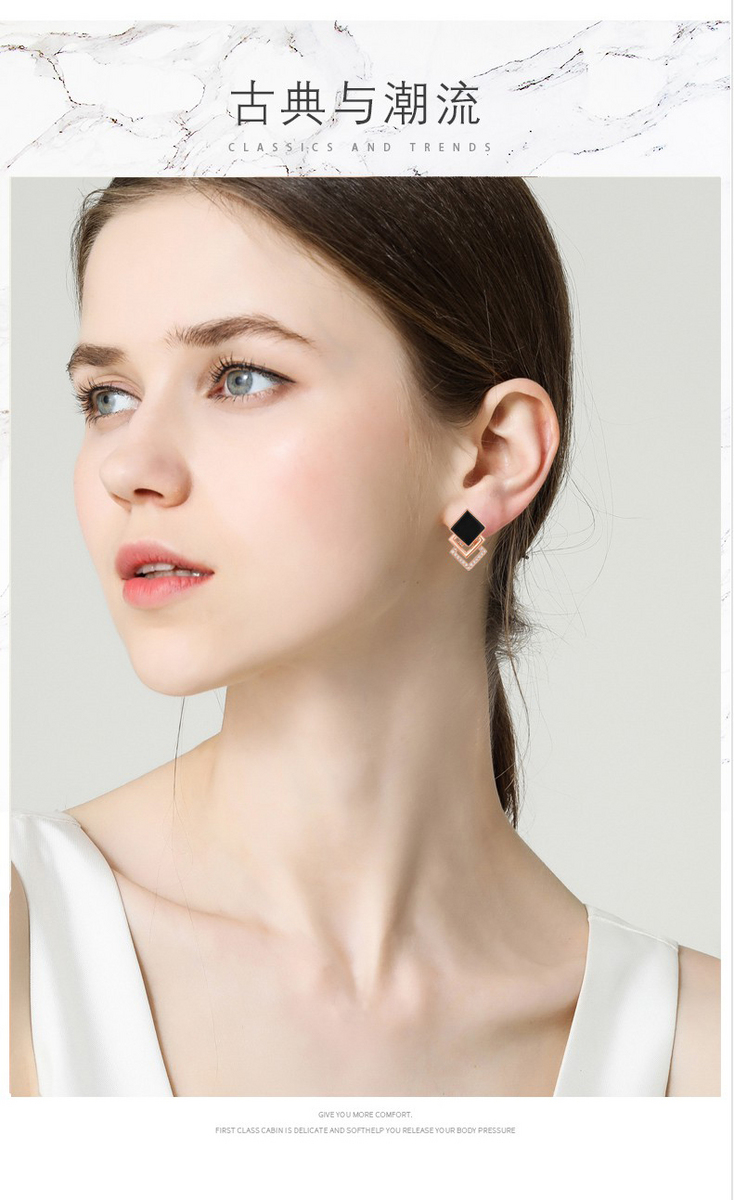 zivi至未 方形黑玛瑙三叠层耳钉(玫瑰金 小)2300486 香港直邮