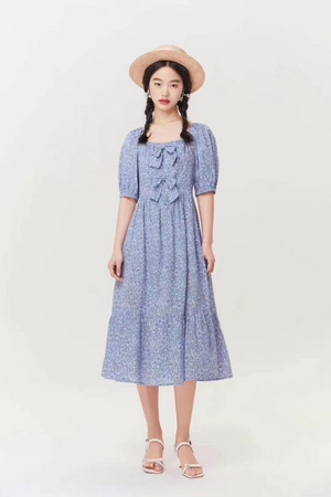 hopeshow蓝色碎花连衣裙