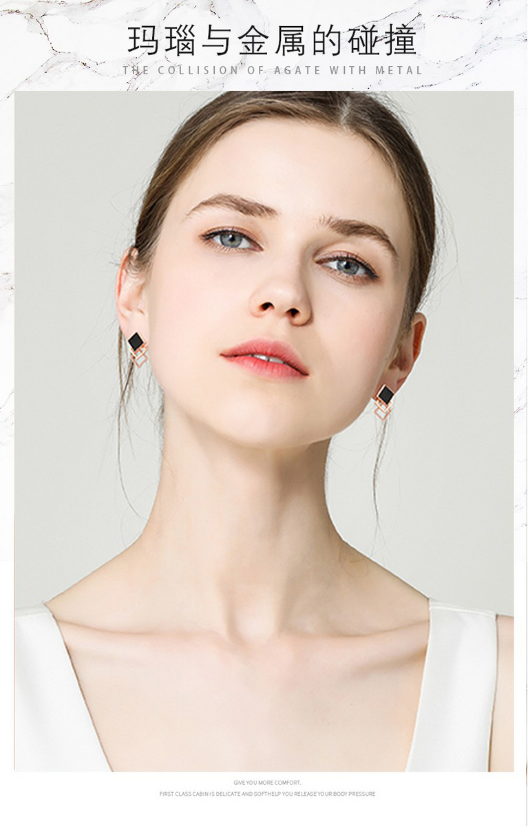 zivi至未 方形黑玛瑙三叠层耳钉(玫瑰金 中)2300475 香港直邮