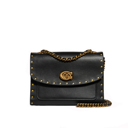 【专柜款】coach 蔻驰 parker18铆钉小牛皮单肩斜挎包女包 黑色 29389