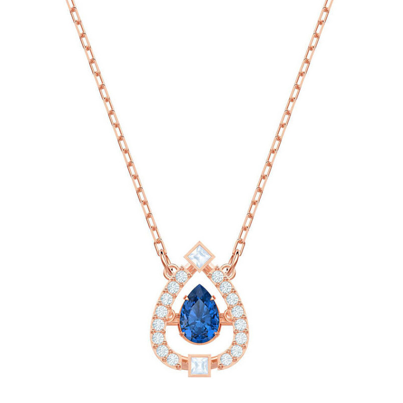 【19年新款】swarovski 施华洛世奇 女士玫瑰金设计缀梨形蓝水晶项链