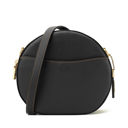 coach蔻驰(专柜) 专柜款女士圆形牛皮斜挎单肩包圆饼包35844黑色 美国