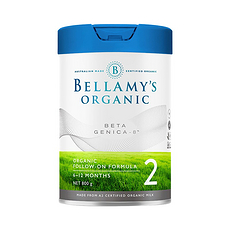2罐装【澳大利亚】BELLAMY'S 贝拉米 白金版有机A2奶粉 2段(6-12个月）800g（保税仓发货）