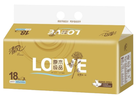 清风原木金装4层18包5700张抽取式面纸