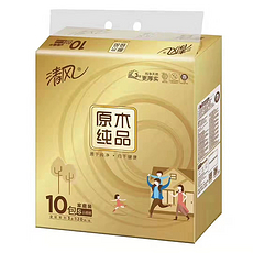 清风原木金装抽取式面巾纸4层10+2包90抽