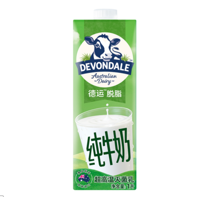 德运脱脂牛奶1l