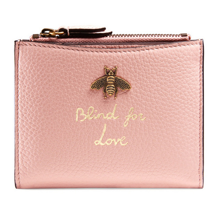 gucci 古驰 女士粉色皮质gucci标识印花全拉链式钱包 496317-0gcat